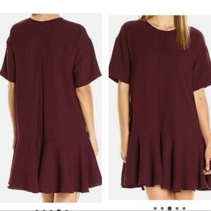 French Connection Maroon Ruffle Shift Tunic Boho Dress